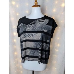 AllSaints Women's Small Black Palm Frond T-Shirt Boxy Cropped Top Hi Lo Loose
